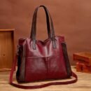 Soft Leather Large Capacity Fashion Tote Handbag - Claret