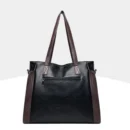 Soft Leather Large Capacity Fashion Tote Handbag - Black