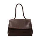 Wide-Band Commuter Shoulder Tote Bag - Dark Brown