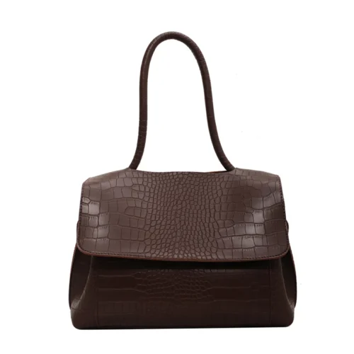 Wide-Band Commuter Shoulder Tote Bag - Dark Brown
