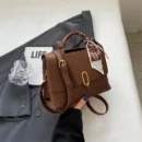 FRENCH NICHE SMALL SQUARE COMMUTING SHOULDER BAG - Brown With Off White