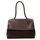WIDE-BAND COMMUTER SHOULDER TOTE BAG - Dark Brown