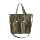 Large Capacity Canvas Tote Bag - Double Pocket Waterproof Green Belt Frog
