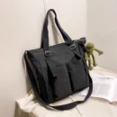 Large Capacity Canvas Tote Bag - Double Pocket Waterproof Black Belt Frog