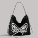 BUTTERFLY DESIGN SHOULDER BAG - Black